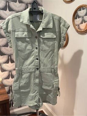 Celebrity Pink Sage Utility Romper with Button-Front